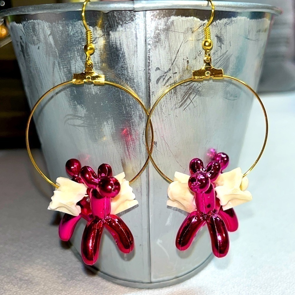 Snake Vertebrae & Pink Balloon Dog Earrings